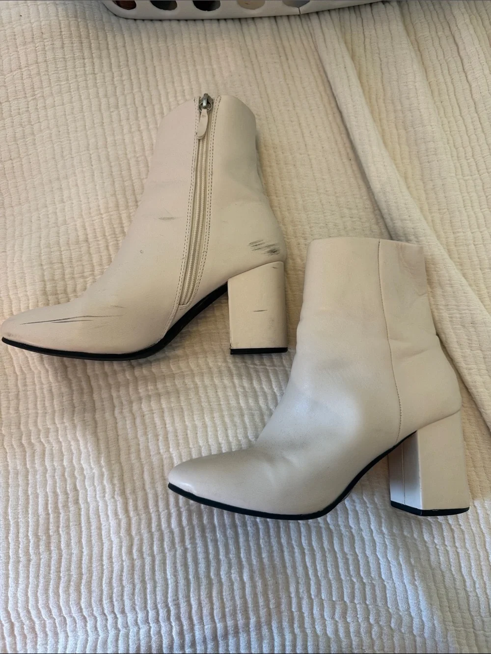 Women's White Block Heel Ankle Boots